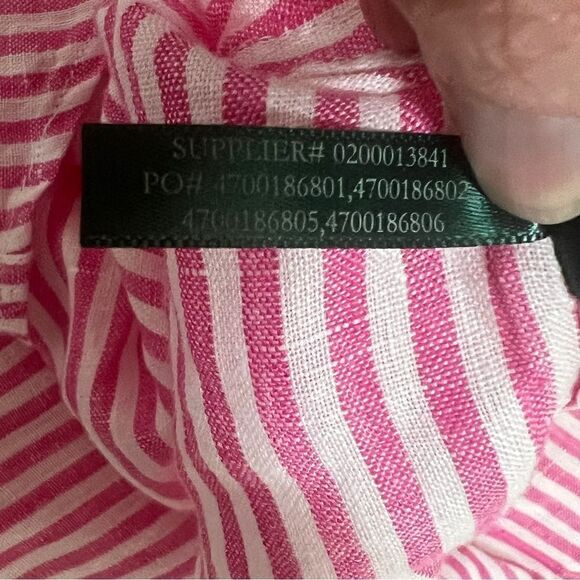 NWT Lauren Ralph Lauren Pink White Stripe Linen Blouse Tunic M Roll Tab Sleeve - Picture 11 of 13